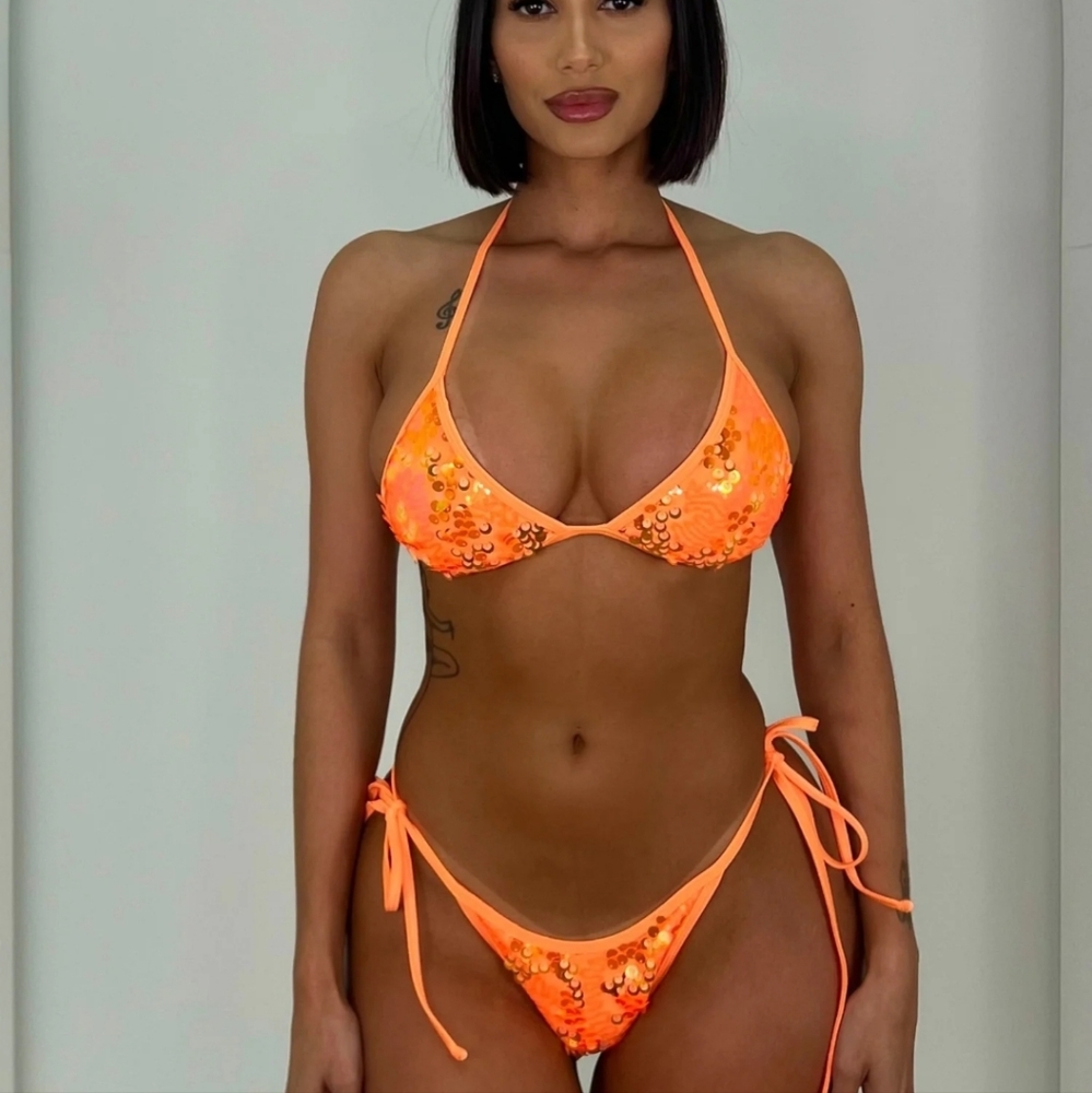 Orange Sequin Bikini Set